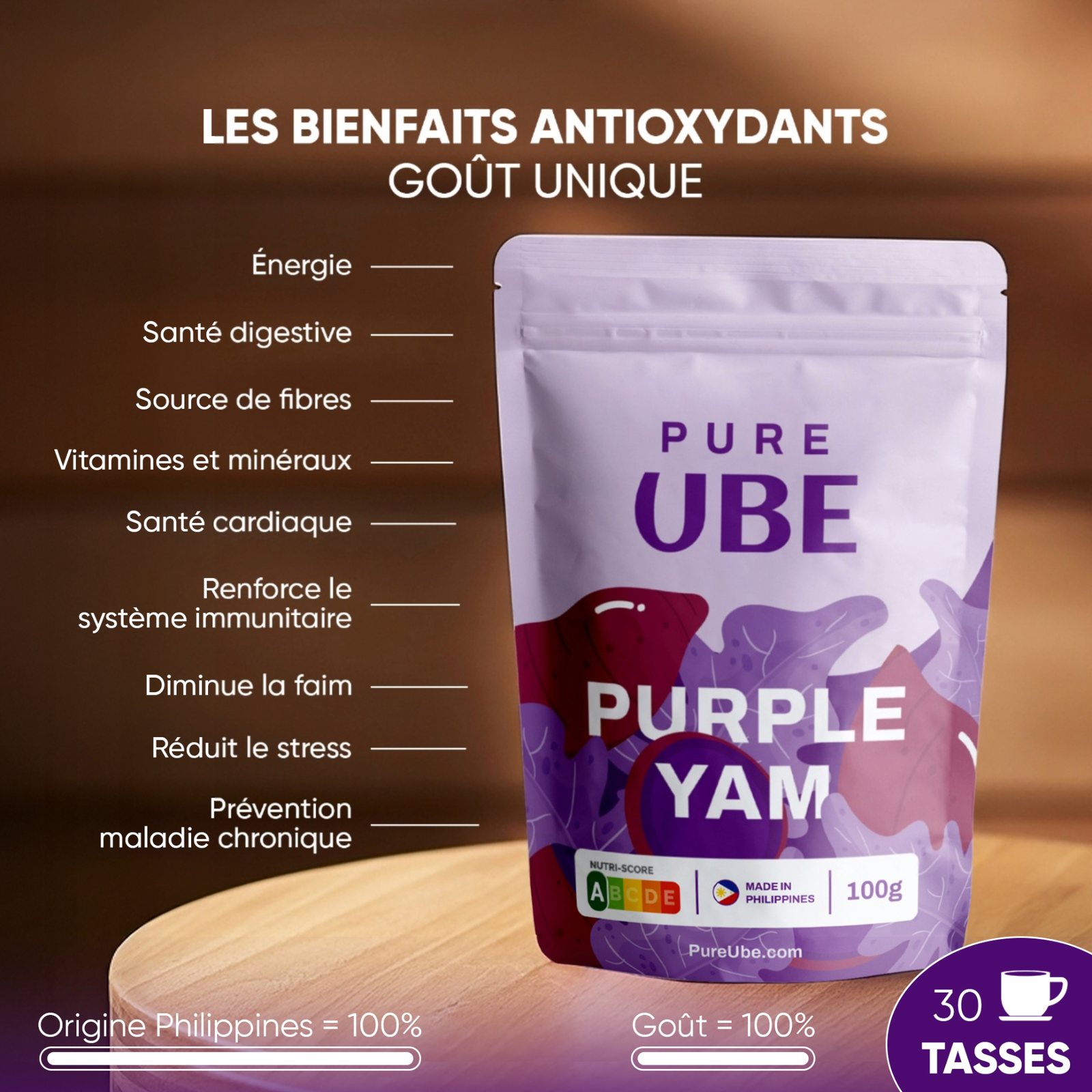 Sachet de 100 g de poudre d'ube PureUbe, purple yam des Philippines